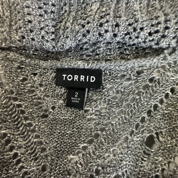 Torrid Cardigan Plus Size 1X Grey Slub Drape Open Front Lightweight Used - Picture 7 of 9
